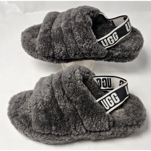 UGG Women's Fluff Yeah Slide Sandals Slippers Size 7 Charcoal Grey - Picture 1 of 8